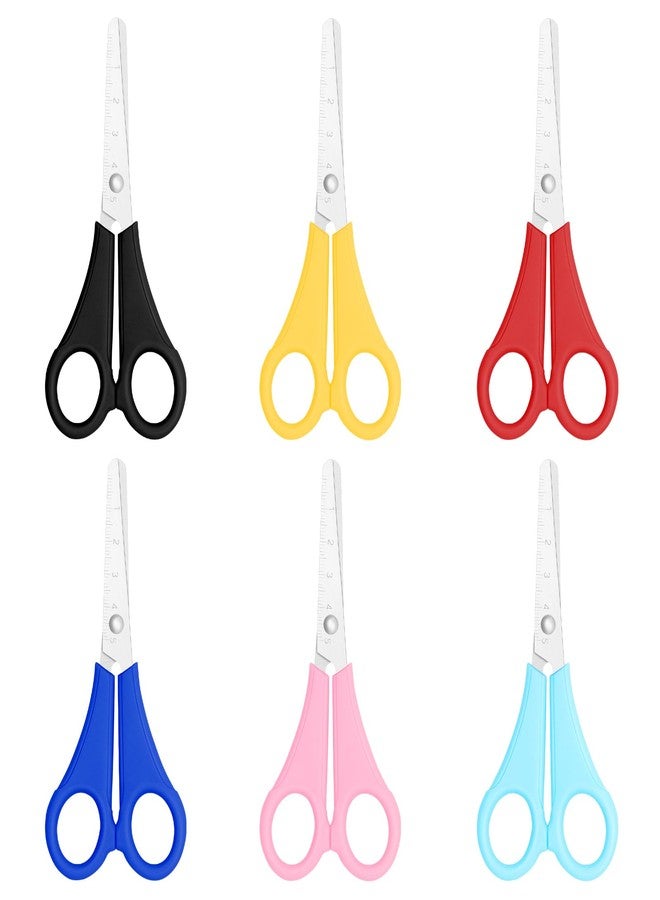Asdirne Kid Scissors, Blunt Tip Safety for Child, Preschooler，Toddlers, Stainless Steel Blades with Centimetre Scale, More Accurate Cutting, Set of 6 - Image 1